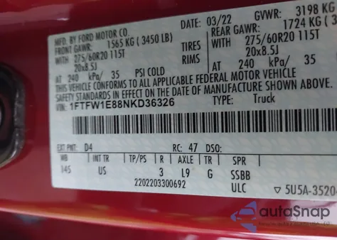 2022 Ford F-150 Xlt из США, поврежденный, VIN 1FTFW1E88NKD36326